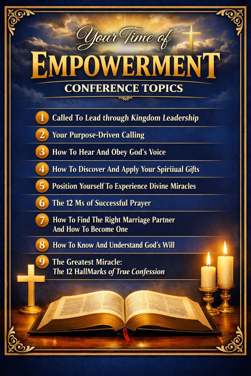 Empowerment conference topics poster blue